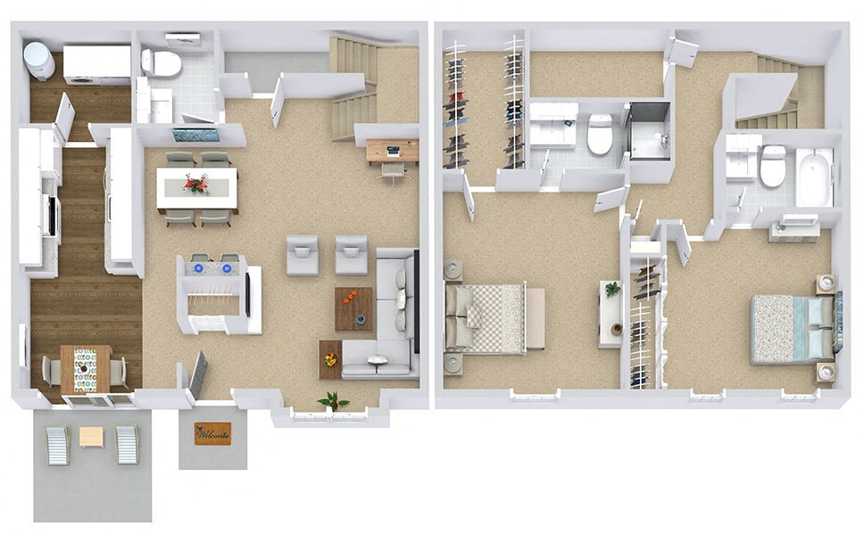 Floor plan for 2 beds, 2.5 baths, 1530 sqft